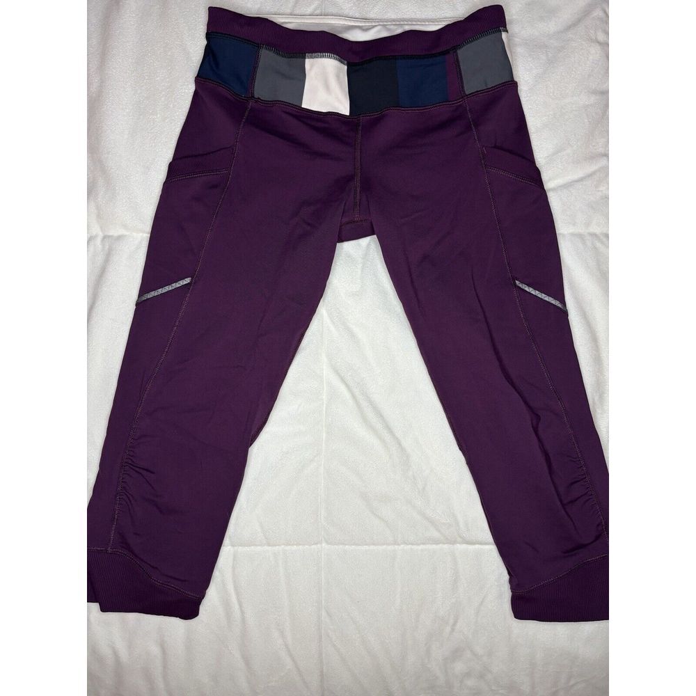 LULULEMON Athletica Crop Leggings Womens Capri Maroon Burgundy 3/4 Side Pocket 6
